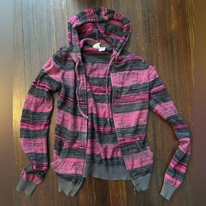 Billabong Pink and Gray Striped Hoodie Sweatshirt